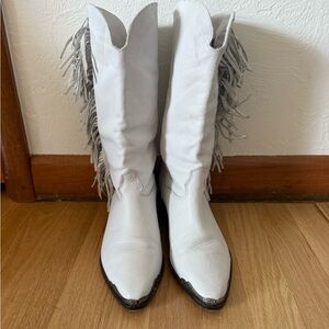 Zodiac White and Gray Heeled Boots with Streamlined Silhouette